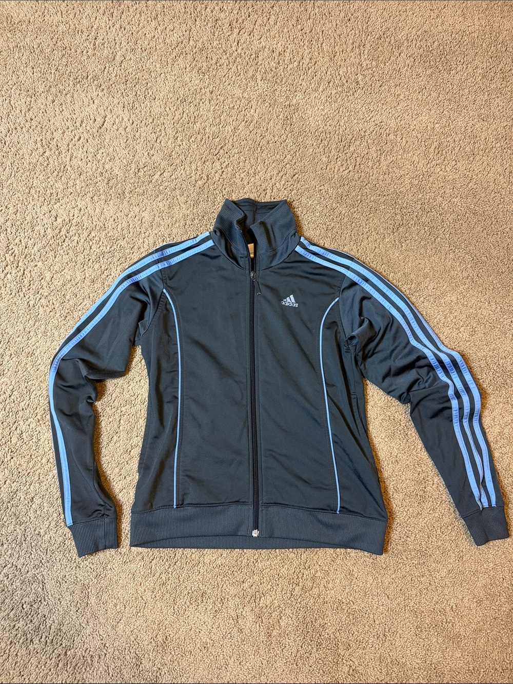 adidas | Gray Zip Up with Light Blue Trim | XS